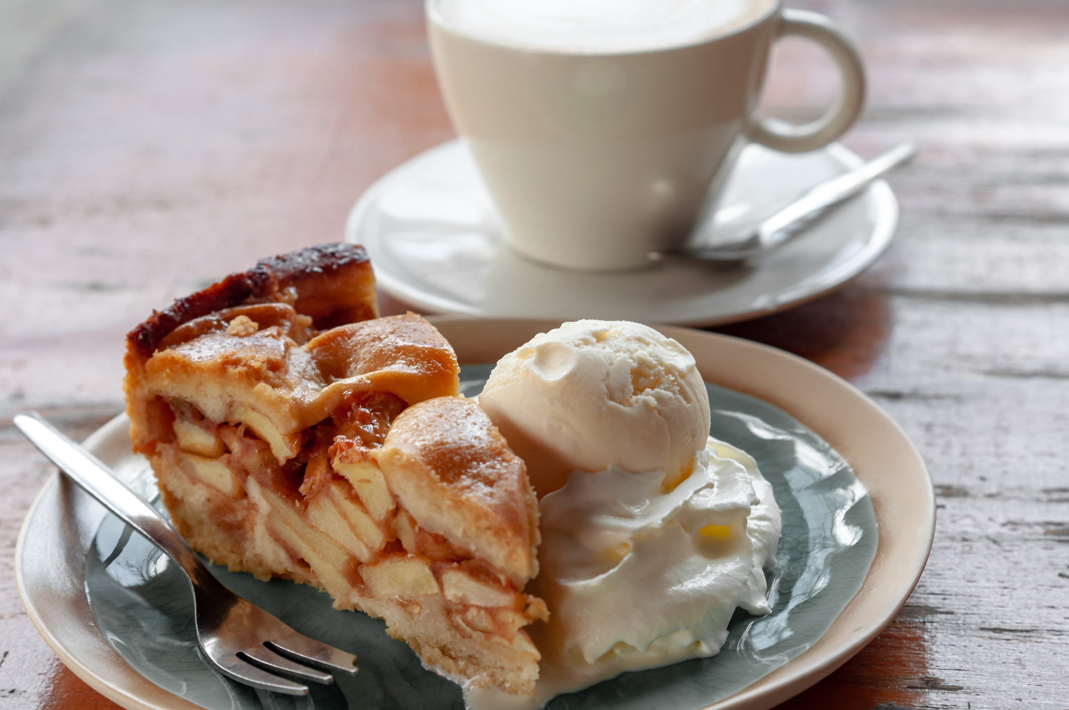 Apple Pie with Ice Cream and Whipped Cream, and Coffee